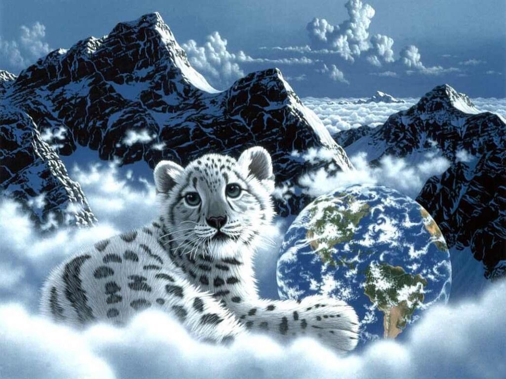 tigre blanc qui tient le globe terresse
